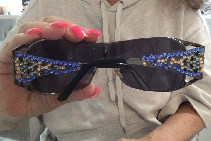 Sunglasses with Blue and clear crystals
