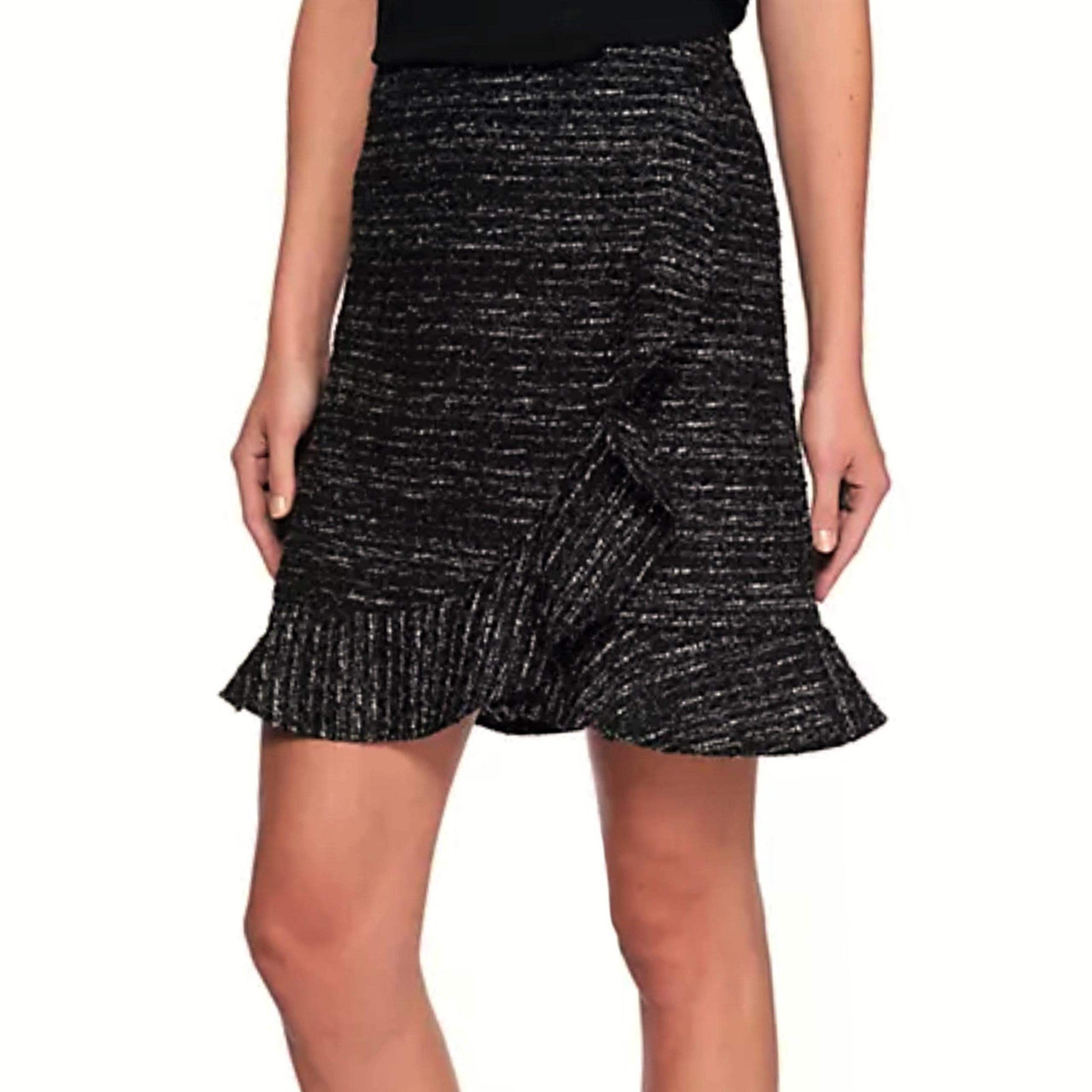 New! Nanette Lepore Ruffle Trim Metallic Tweed Boucle Mini Skirt Size: 10