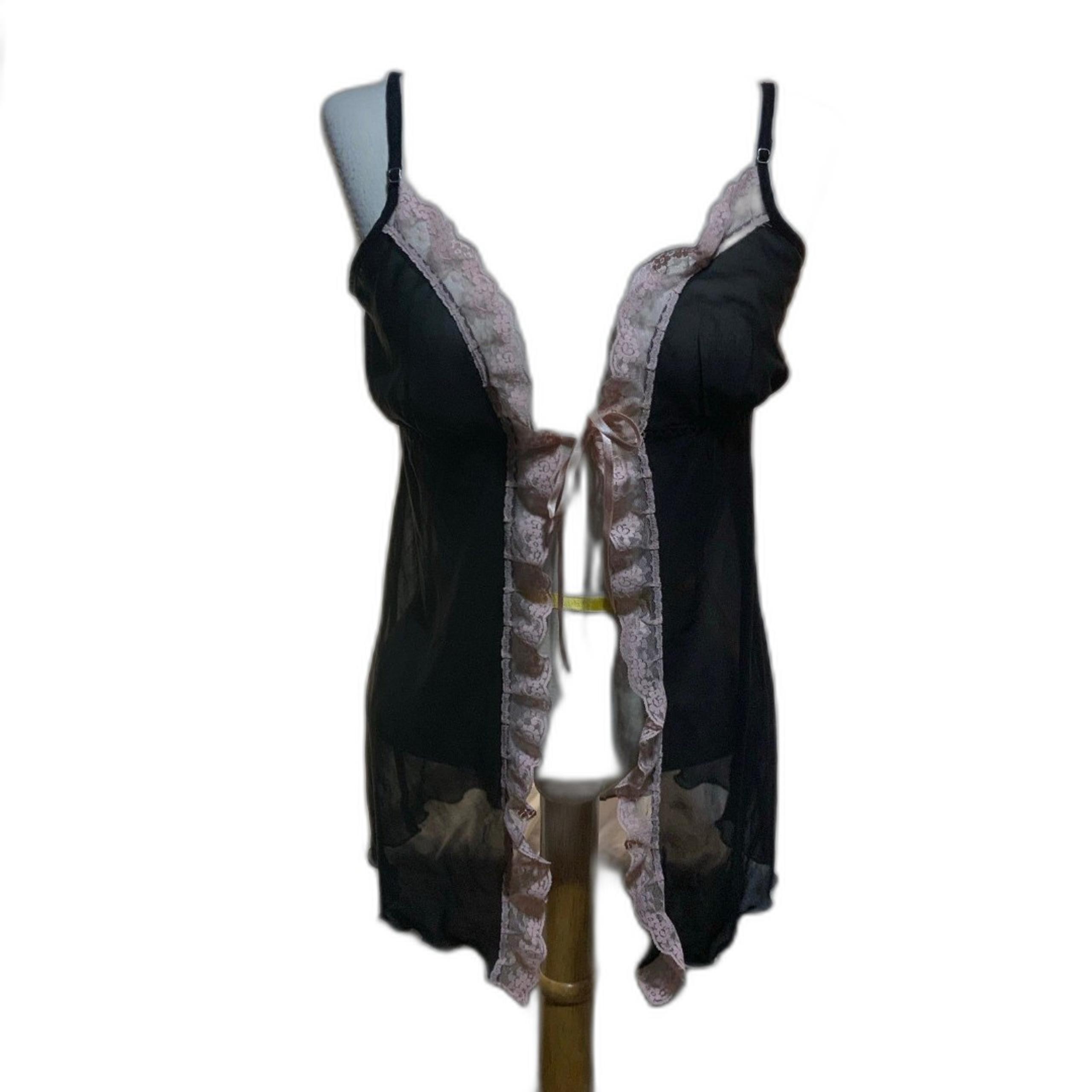 JLO Black with Pink Lace Trim Lingerie Teddy Dress Medium
