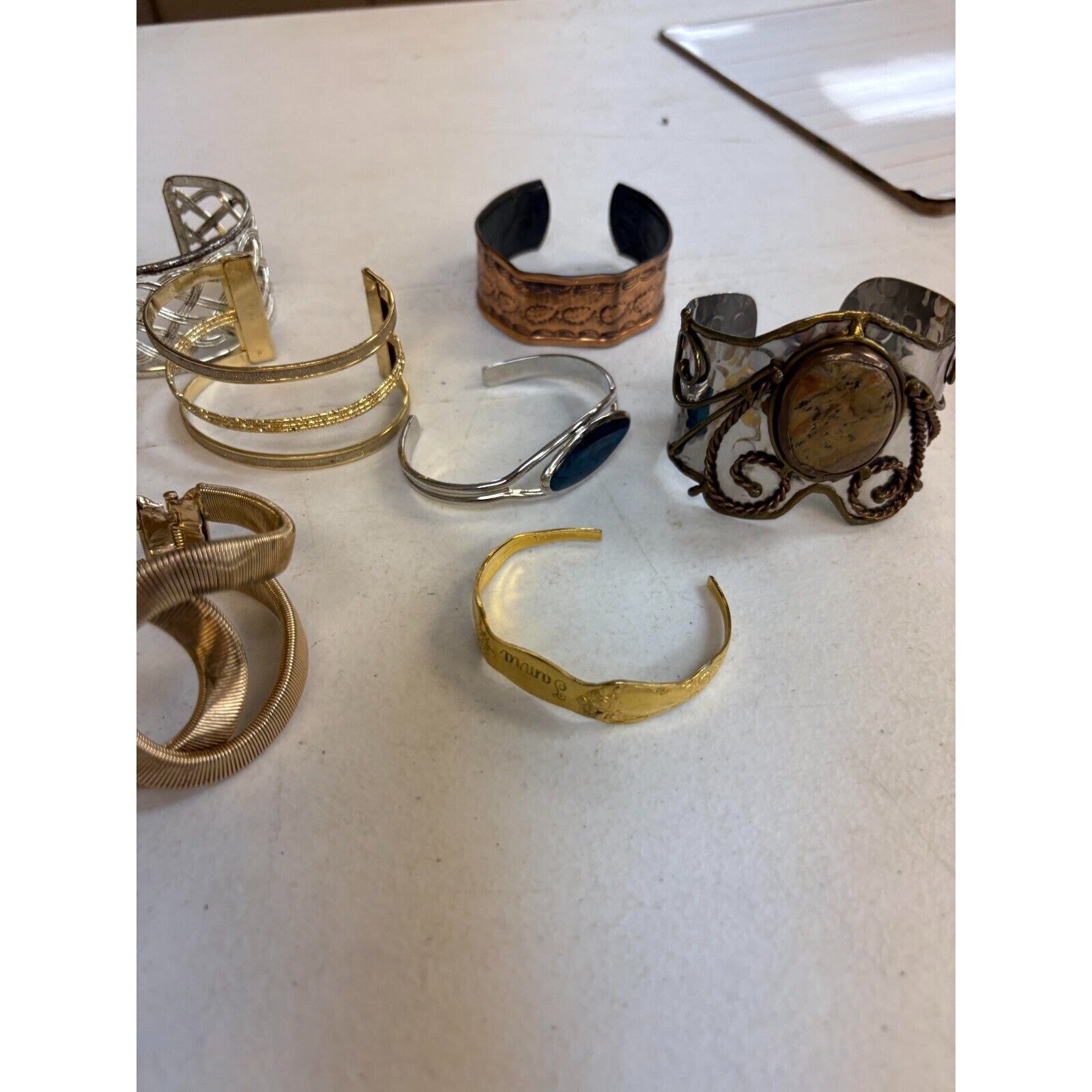Vintage Lot of 8 Gold Tone & Silver Tone Wide Statement Bangle Bracelets