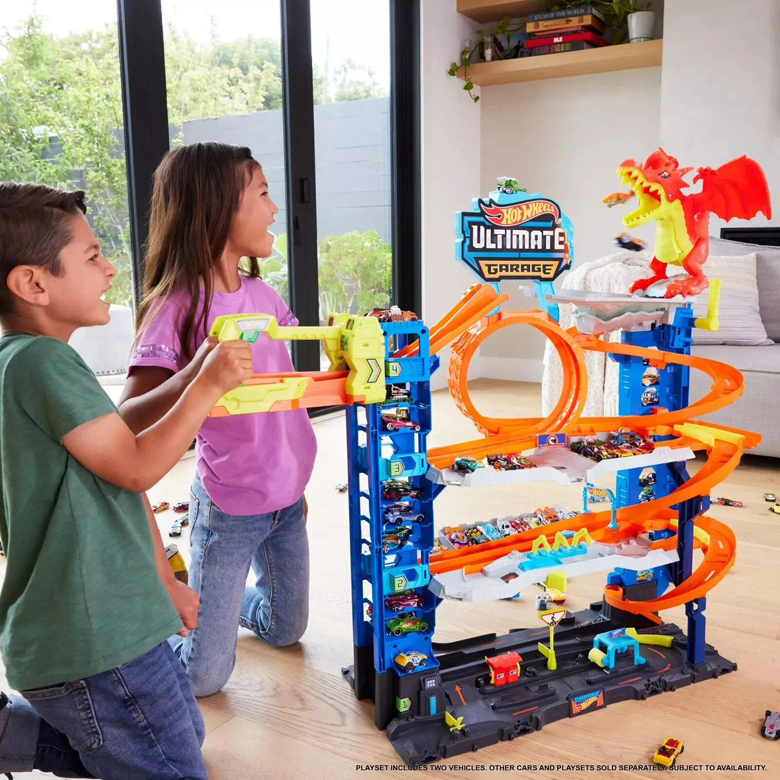 Hot Wheels City Ultimate Garage Track Set with 2 Die-Cast Toy Cars & Dragon