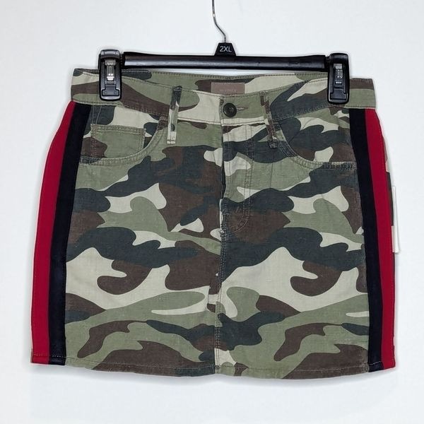 Mother Denim The Vagabond Mini Skirt Double Time Camo Side Stripe Size 25