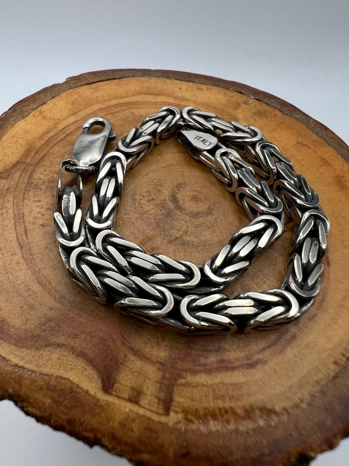 Italian Sterling Silver Square Byzantine Chain Bracelet 7.75”