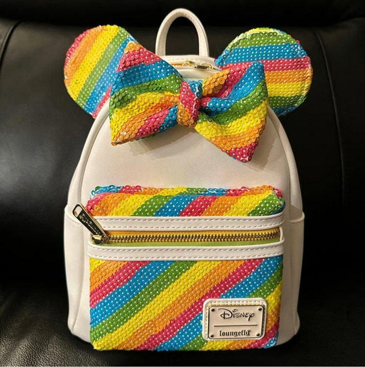 Loungefly Disney Minnie Mouse Rainbow Sequin Backpack NWT