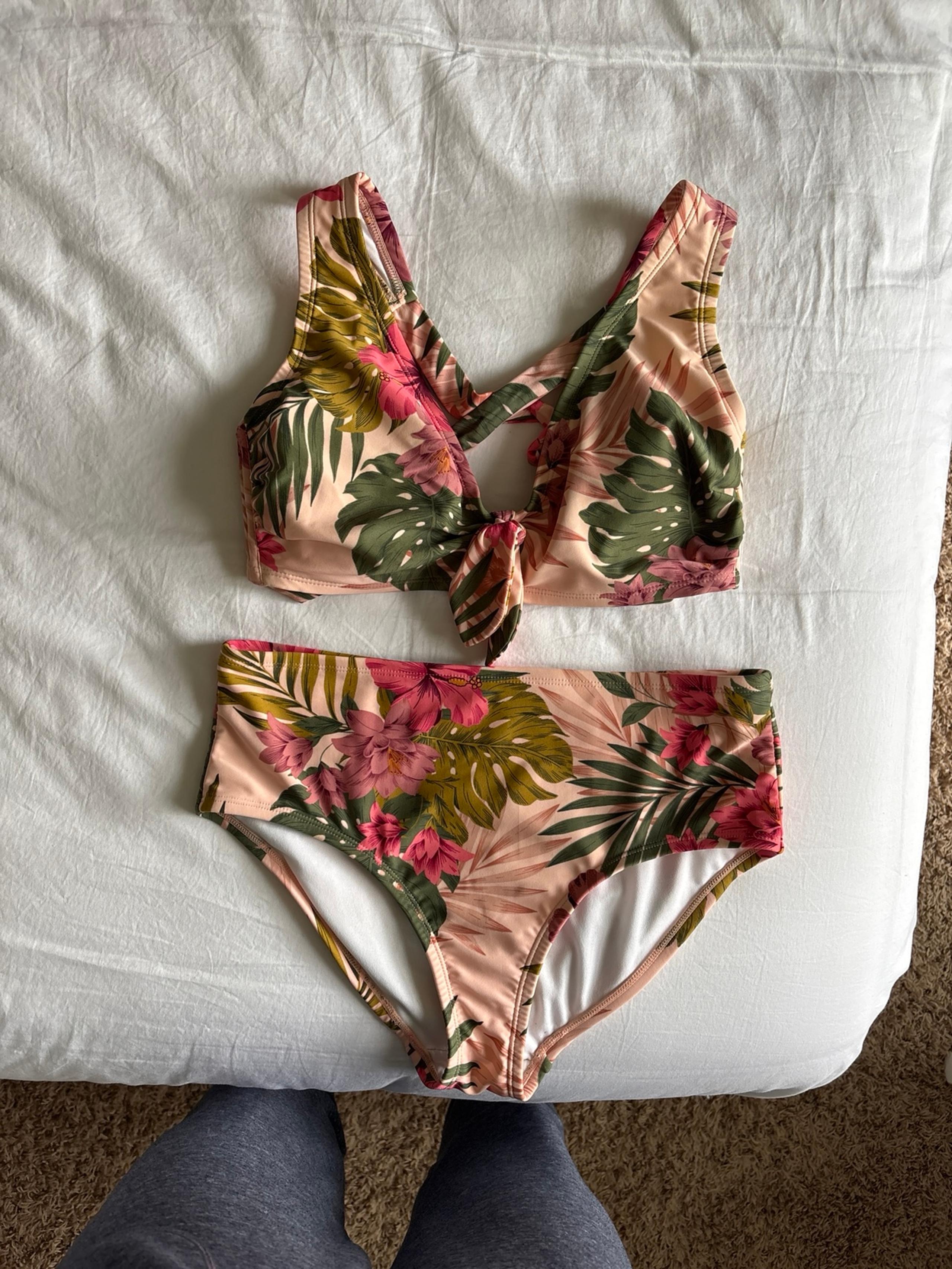 Kona Sol Pink Tropical Flower Palm Leaf Bikini