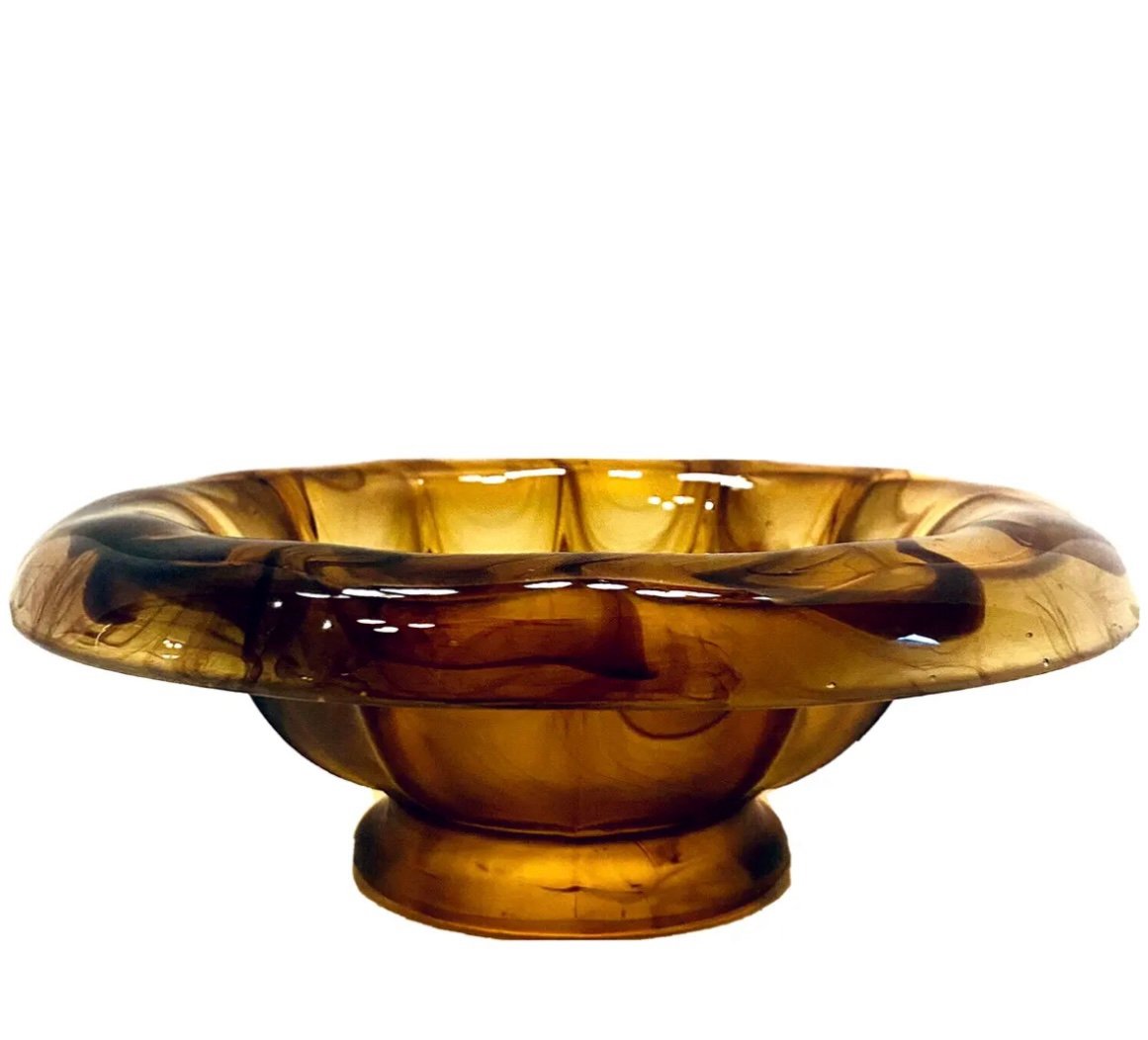 Fine Art Deco Era George Davidson Amber Cloud Art Glass Scalloped 10 Bowl