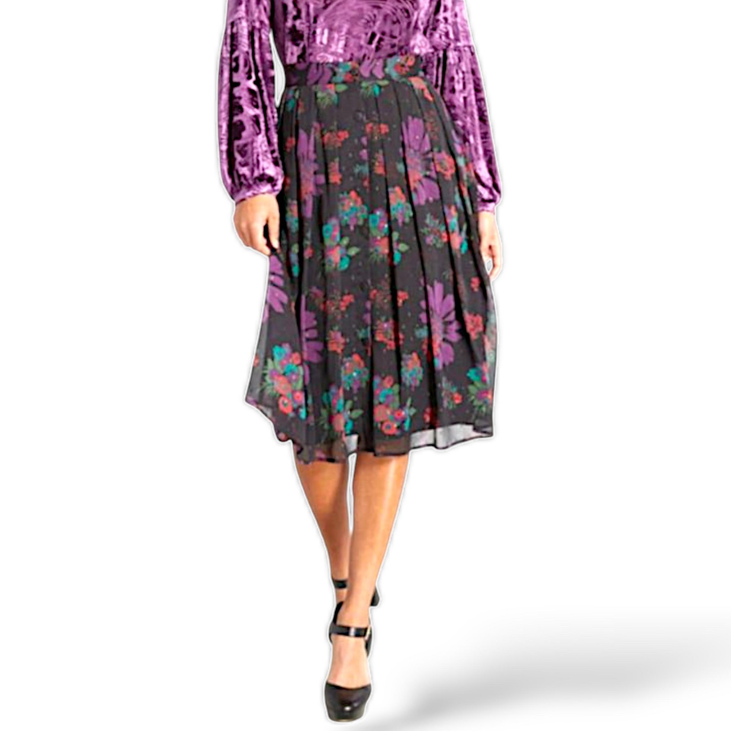Modcloth NWT Meow Bouquet pleated swing high waisted floral skirt 16