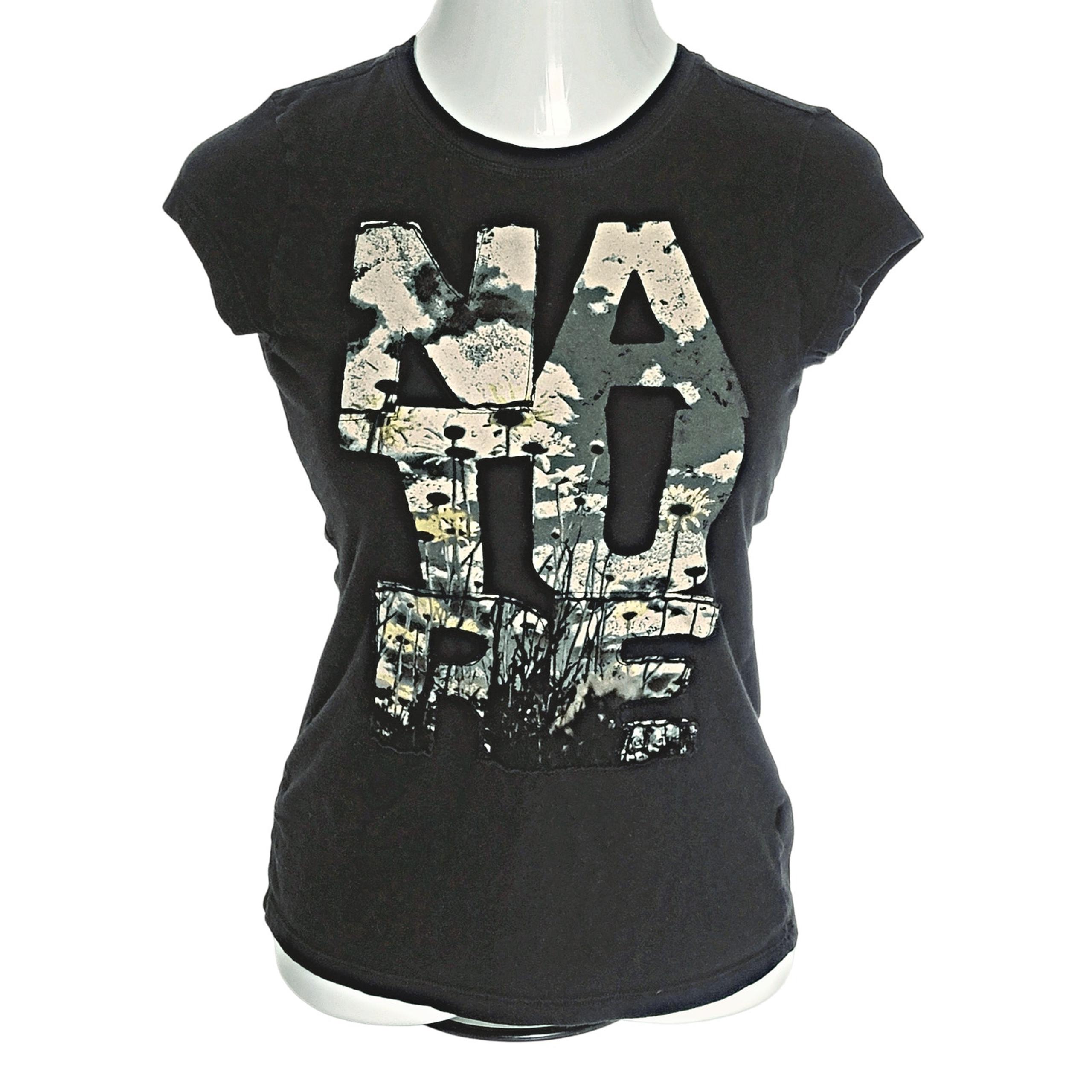 100% Cotton Short Sleeve Camo Floral Nature Black T-shirt SZ Jr L