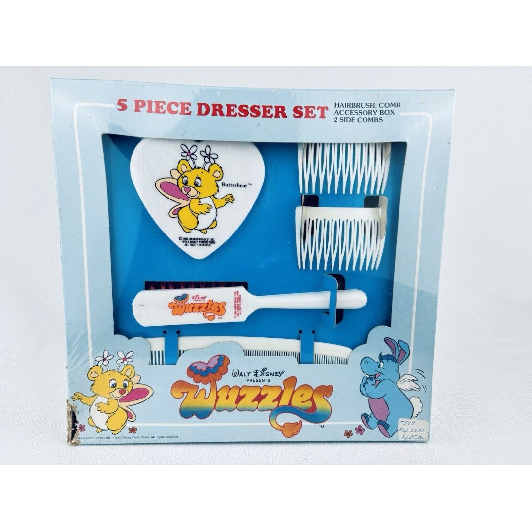 Vintage 1985 Hasbro Disney Wuzzles 5 Piece Dresser Set Butterbear Brush Read!