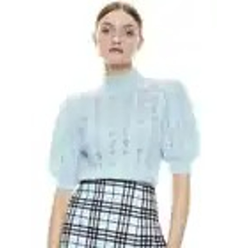 Alice + Olivia Kyoko Turtleneck Cable-Knit Puff Sleeve Pullover Sweater Medium