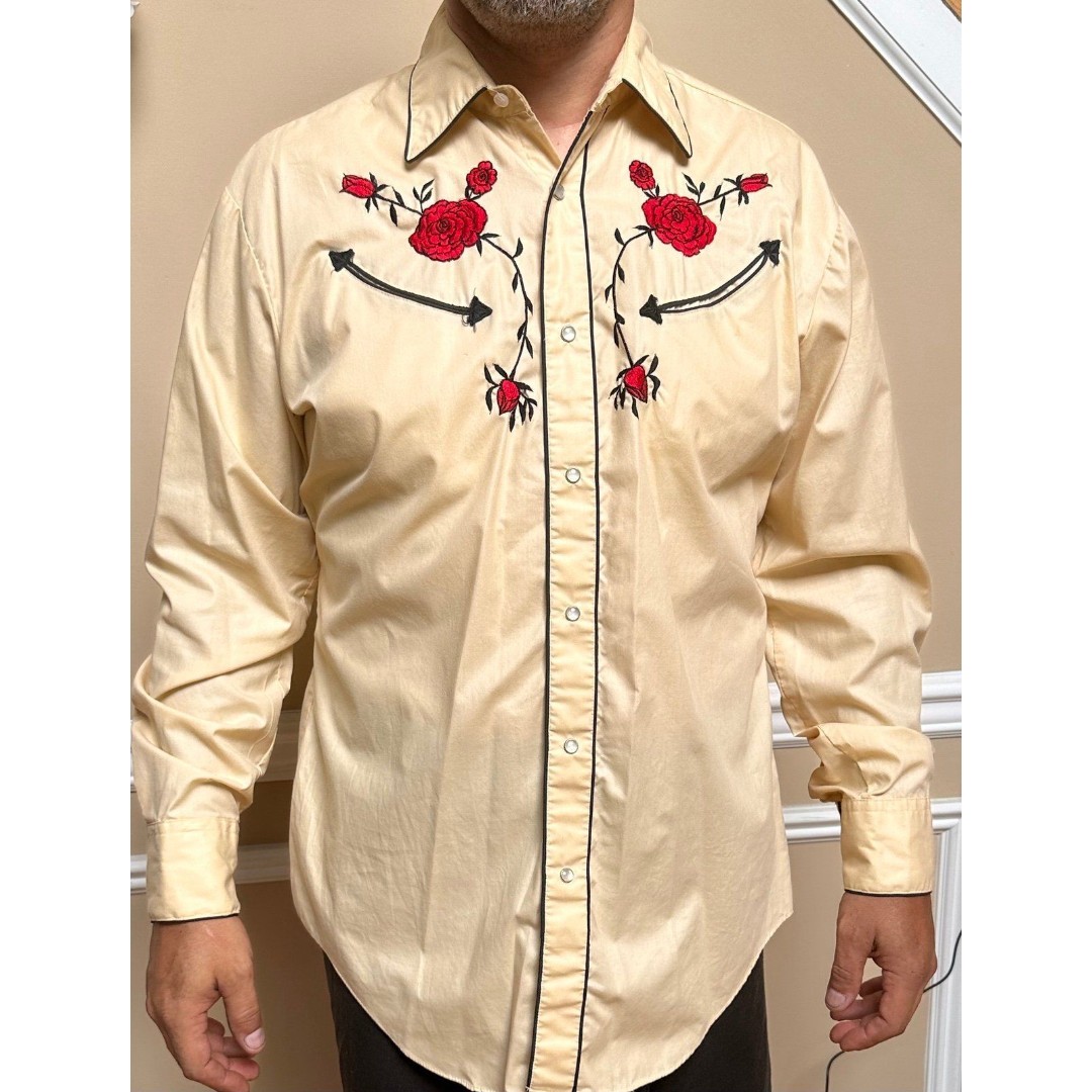 80s P.J. Western Wear Embroidered Western Shirt - Pearl Snap Men’s Large