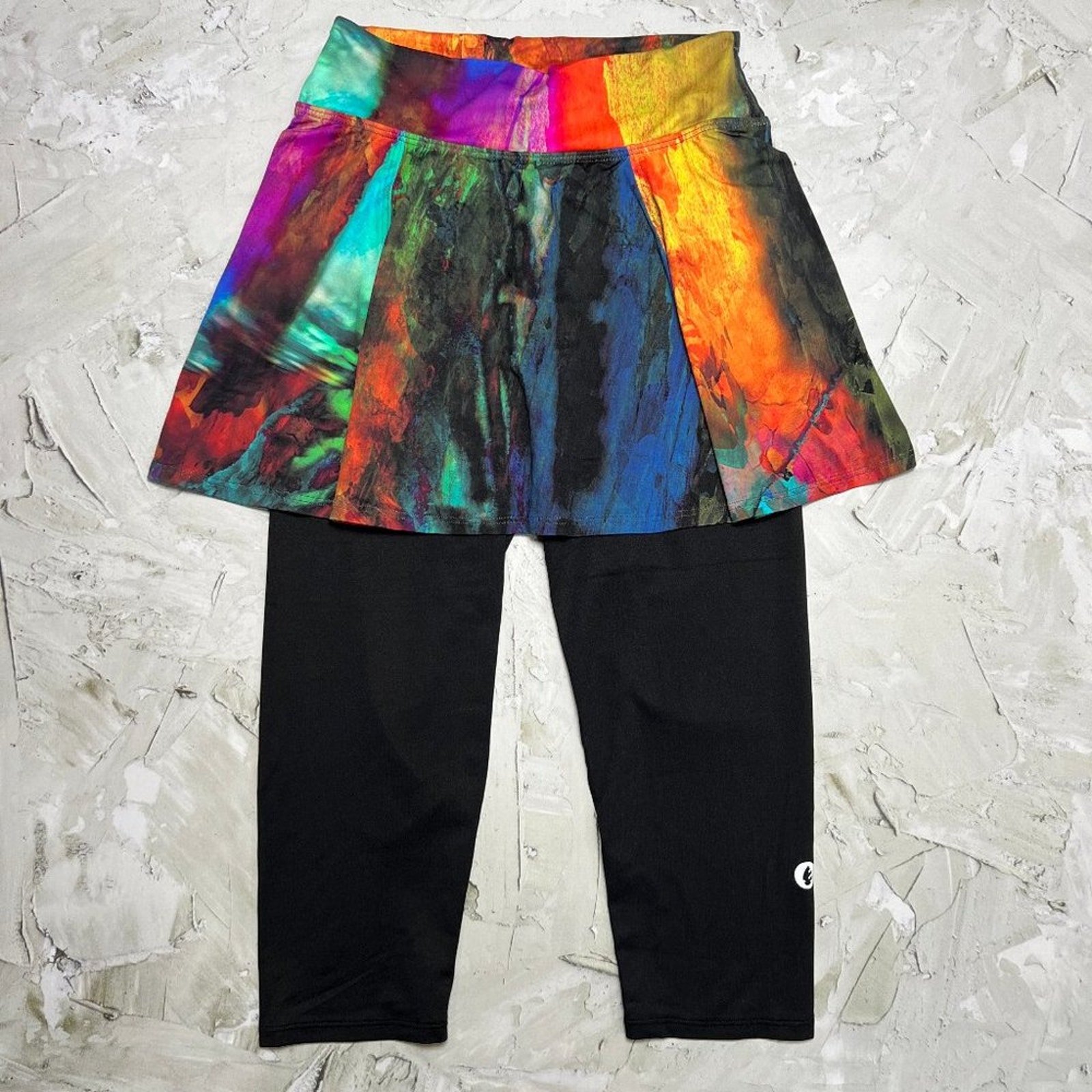 Dona Jo Skirted Capri SIZE S Black Pied Tennis Cropped Legging Skort Pockets