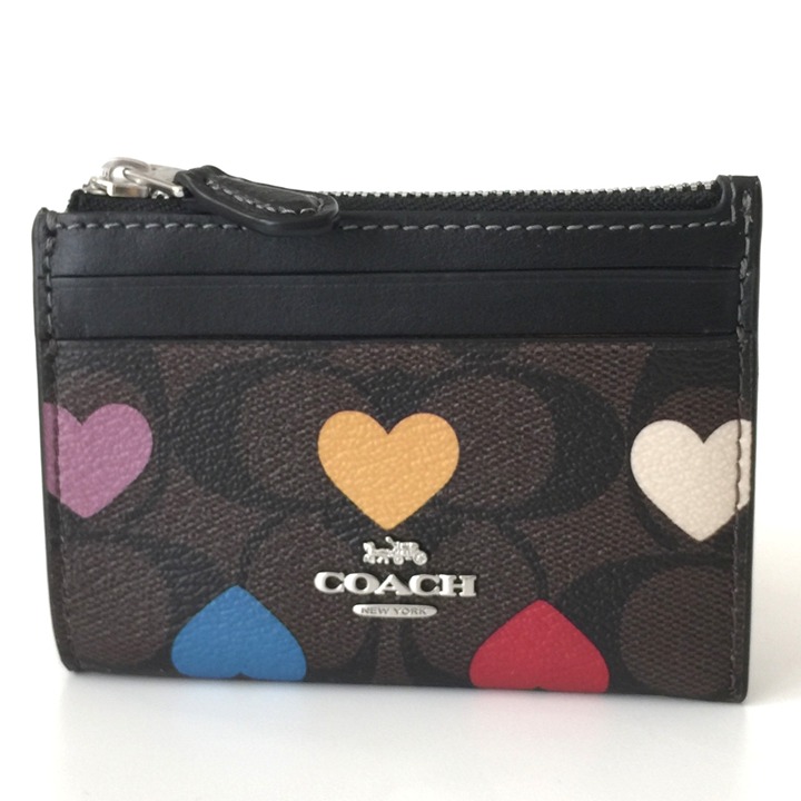 COACH Mini Skinny Id Case Signature Canvas With Heart Print, 4.25 x3 x0.5 CP466