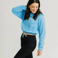 ZYIA ACTIVE Sky Blue Uppercut Cropped Spell-Out Cotton Pullover Hoodie Size XS