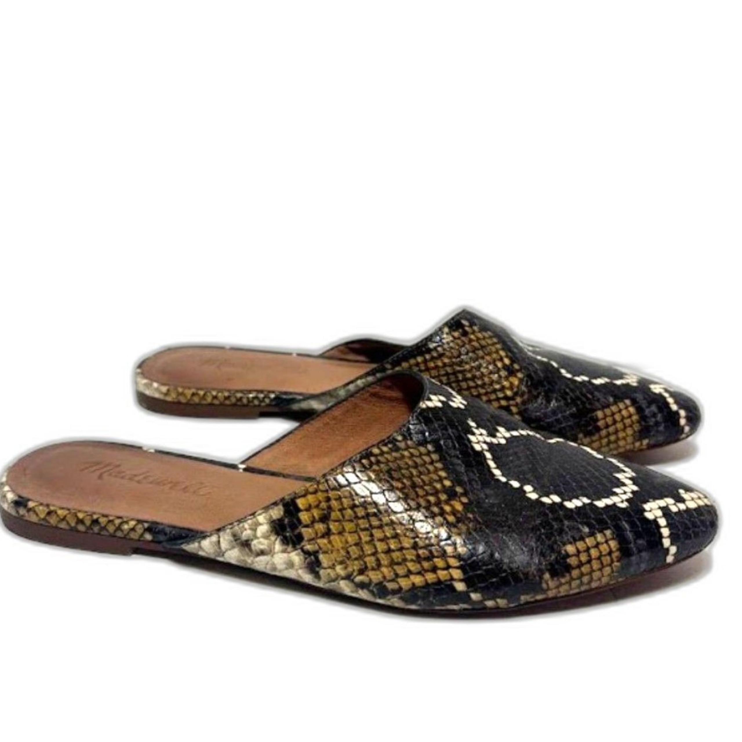 Madewell Remi Mule Women's Sz 8.5 Black Green Snake Print Leather Slides Slip On