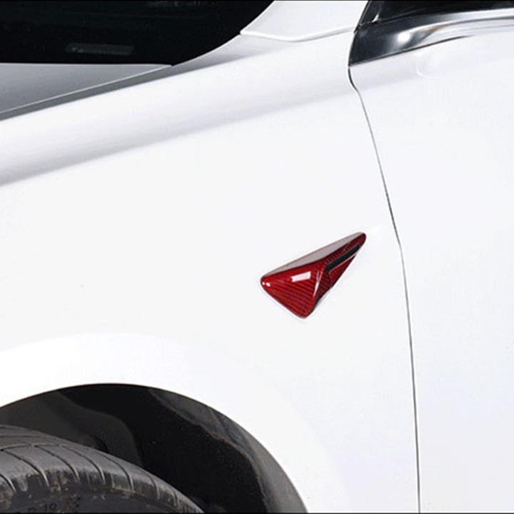 New Tesla Model 3 / Model Y Real Carbon Fiber Red Side Fender Camera Vent Cover