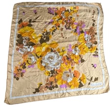 Christian Dior Floral Square Scarf, Yellow & Brown, High-Quality Fabric