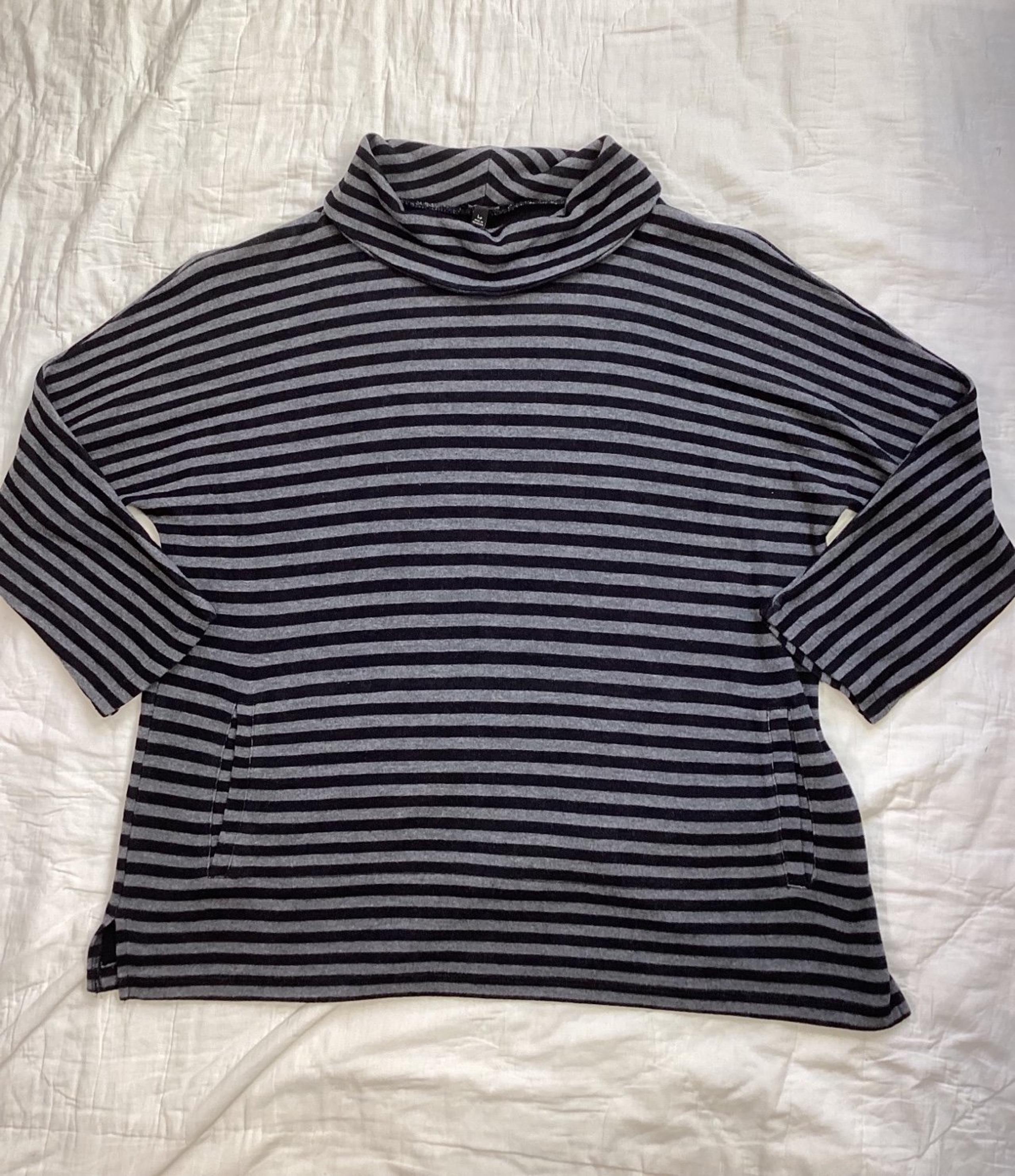 Talbots Petites Striped Boxy Loose Turtleneck Pullover Shirt Pockets LP