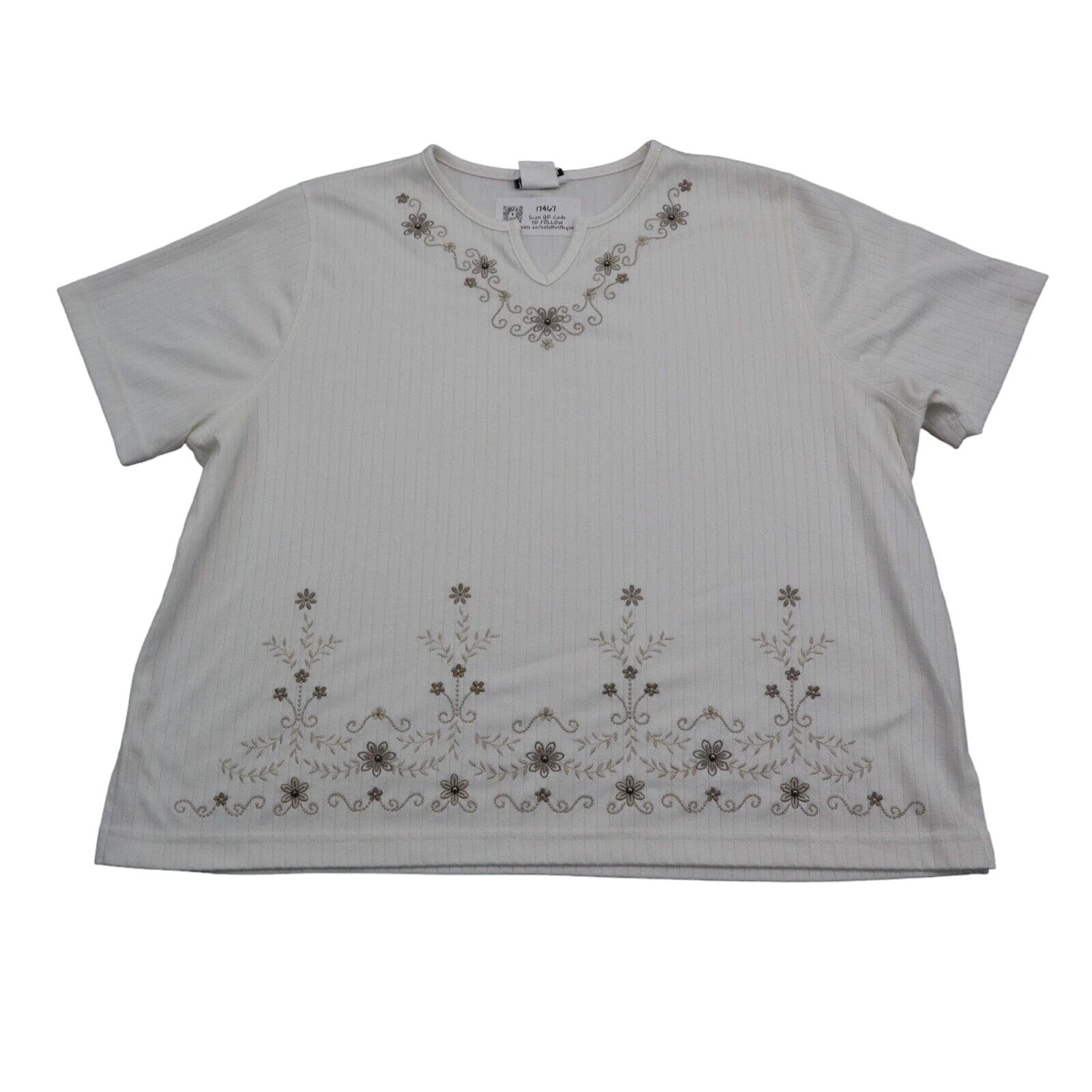 Bon Worth Shirt Womens L White Floral V Neck Short Sleeve Casual Outwear