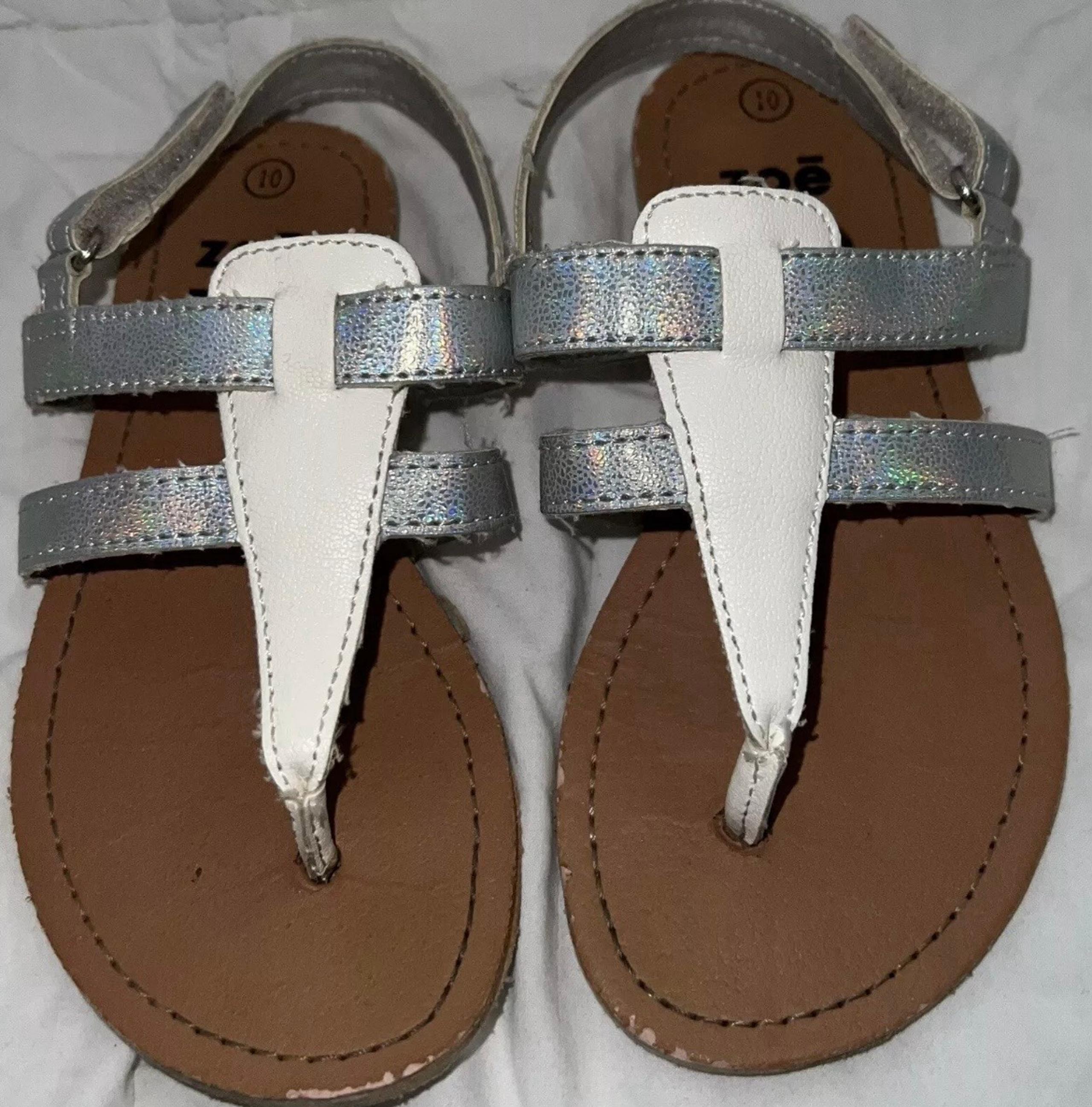 Girls Zoe & Zac White Silver Sandals-GUC-Size 10
