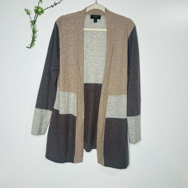Charter Club Luxury Cashmere Sweater Long Cardigan Taupe Tan Gray Sz Large