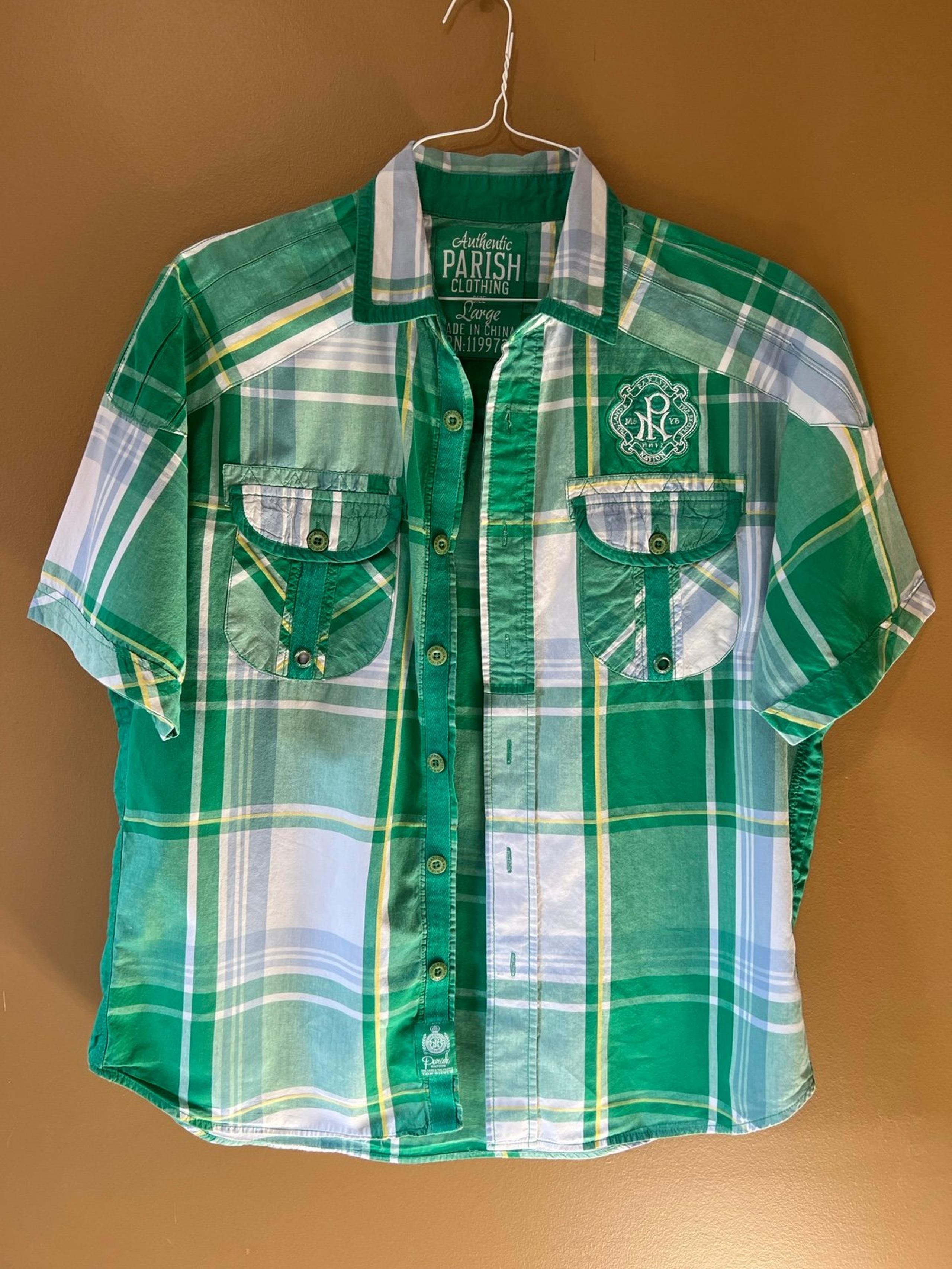 Parish Nation Men's Size Large Shirt Short Sleeve Green Plaid