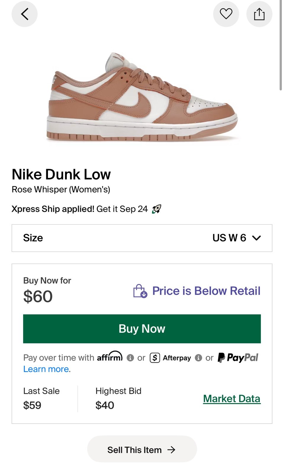 Nike Dunk Low White/Rose Whisper W6