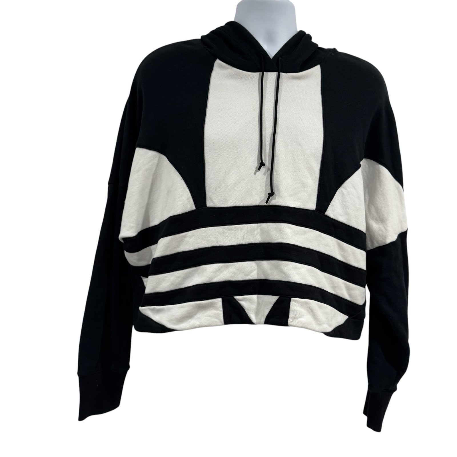 Adidas Originals Crop Hoodie Sweatshirt Trefoil Logo Oversized Women Size Large