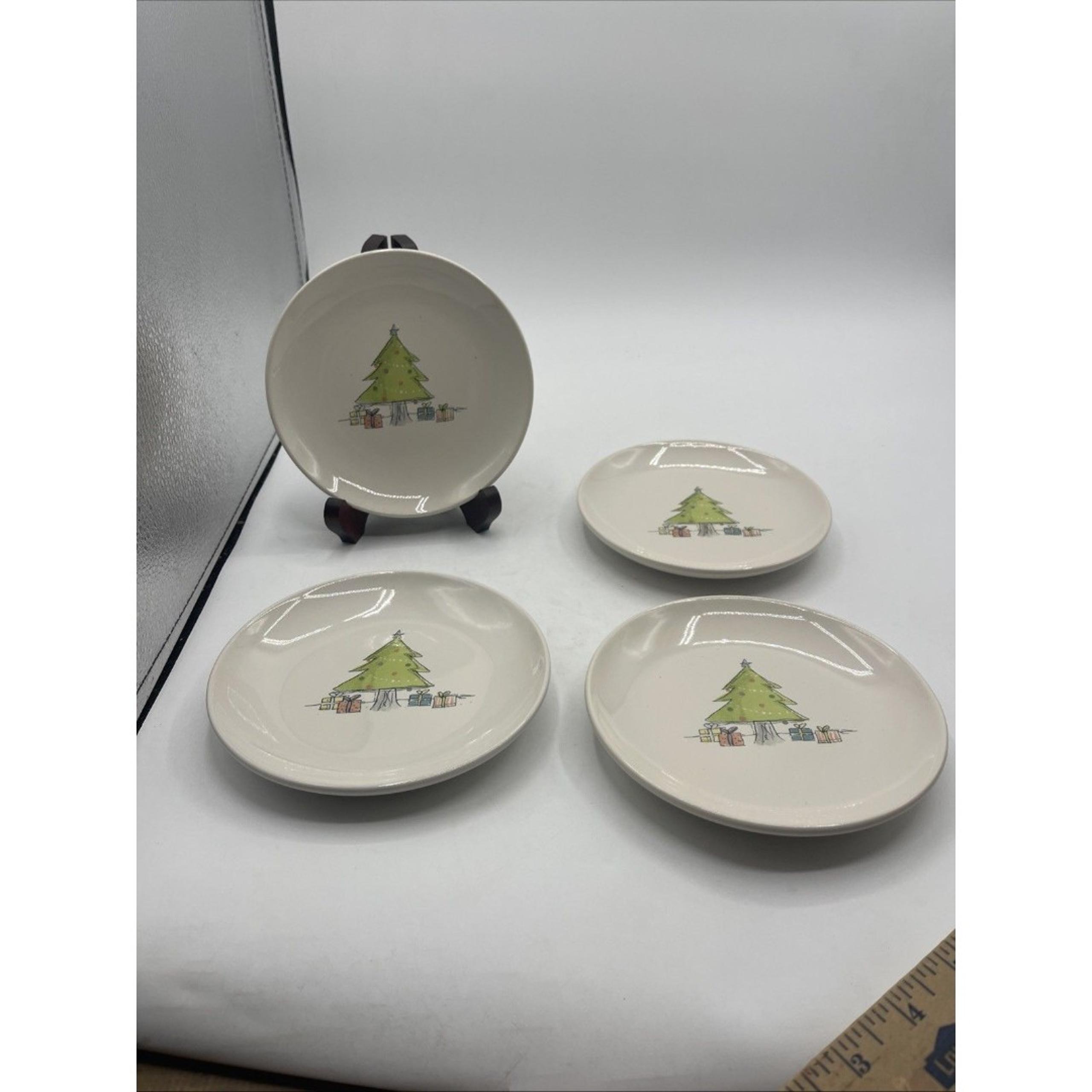 Rae Dunn by Magenta - CHRISTMAS TREE - 6” Appetizer Dessert Plates Set Of 4