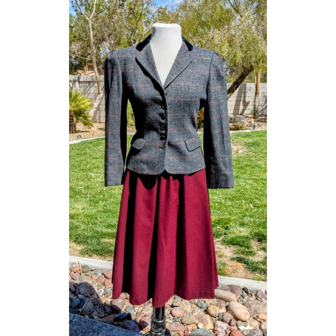 Vintage 1980s Peabody House Check Blazer+Albert Randolph Red Maxi Skirt Suit EUC