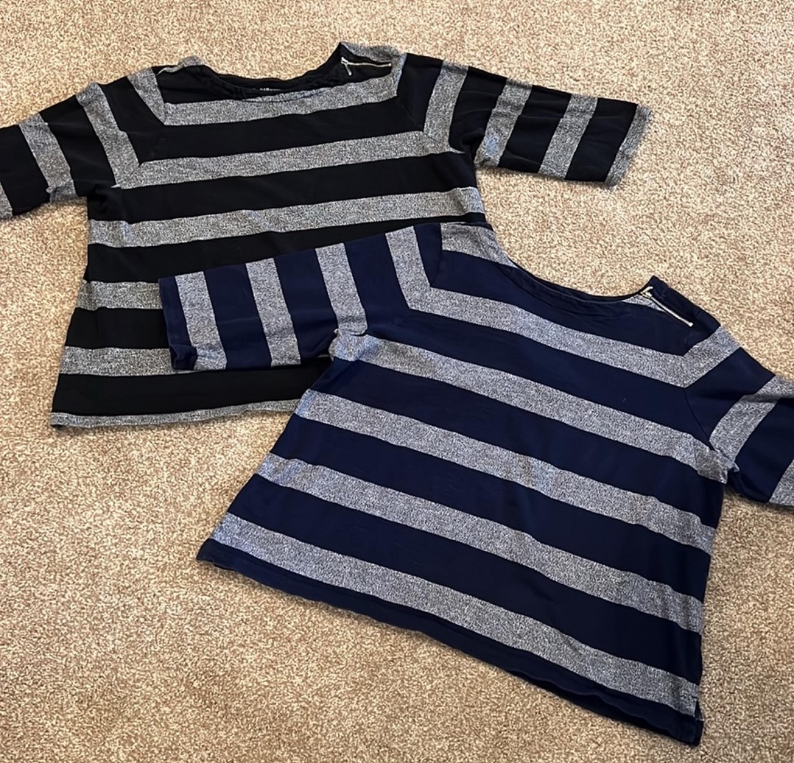Set of two Croft & Barrows striped cotton tops w/zipper 3/5 sleeves  PLuS 2X