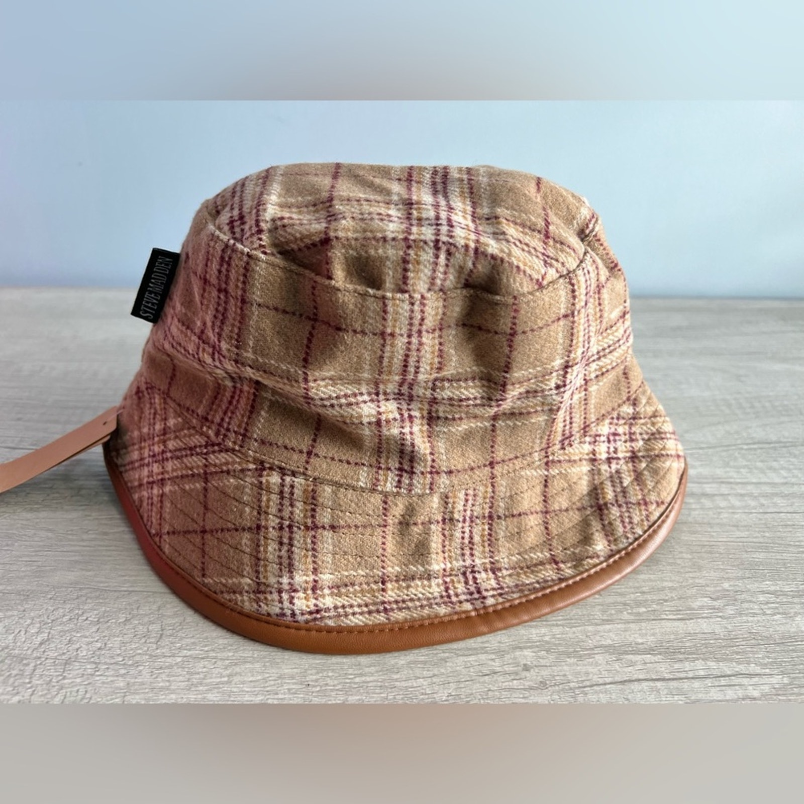 Steve Madden Women's Reversible Plaid Bucket Hat - Camel