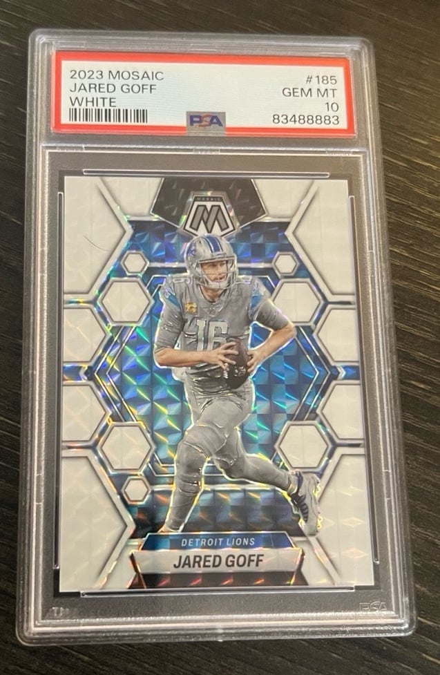 Jared goff mosaic white prizm /25 psa 10