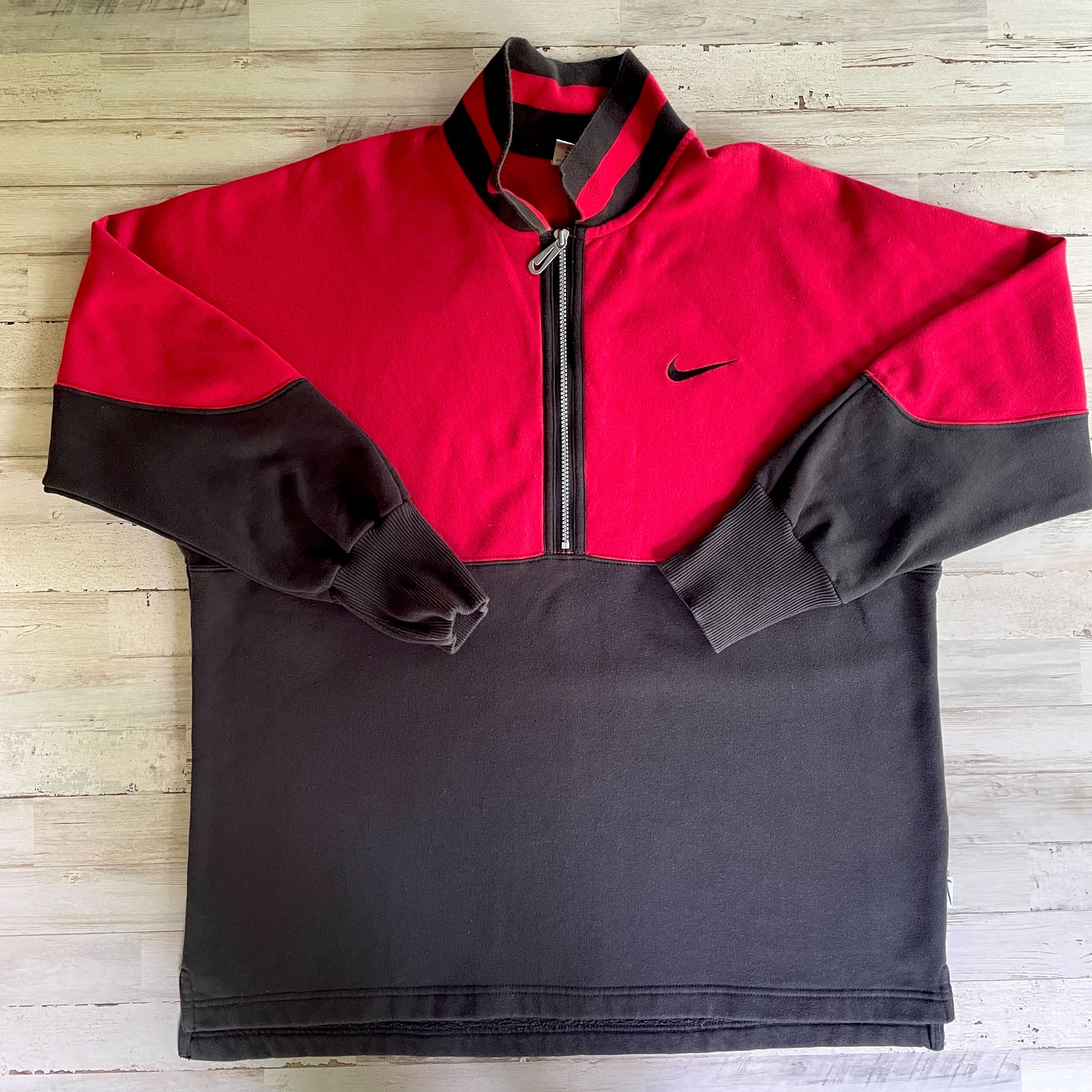 NIKE Red Black Fleece Sweatshirt Pullover 1/4 Zip SZ L C101569
