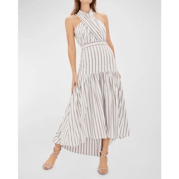 Veronica Beard Radley Striped Halter White Cotton Midi Dress Size 6