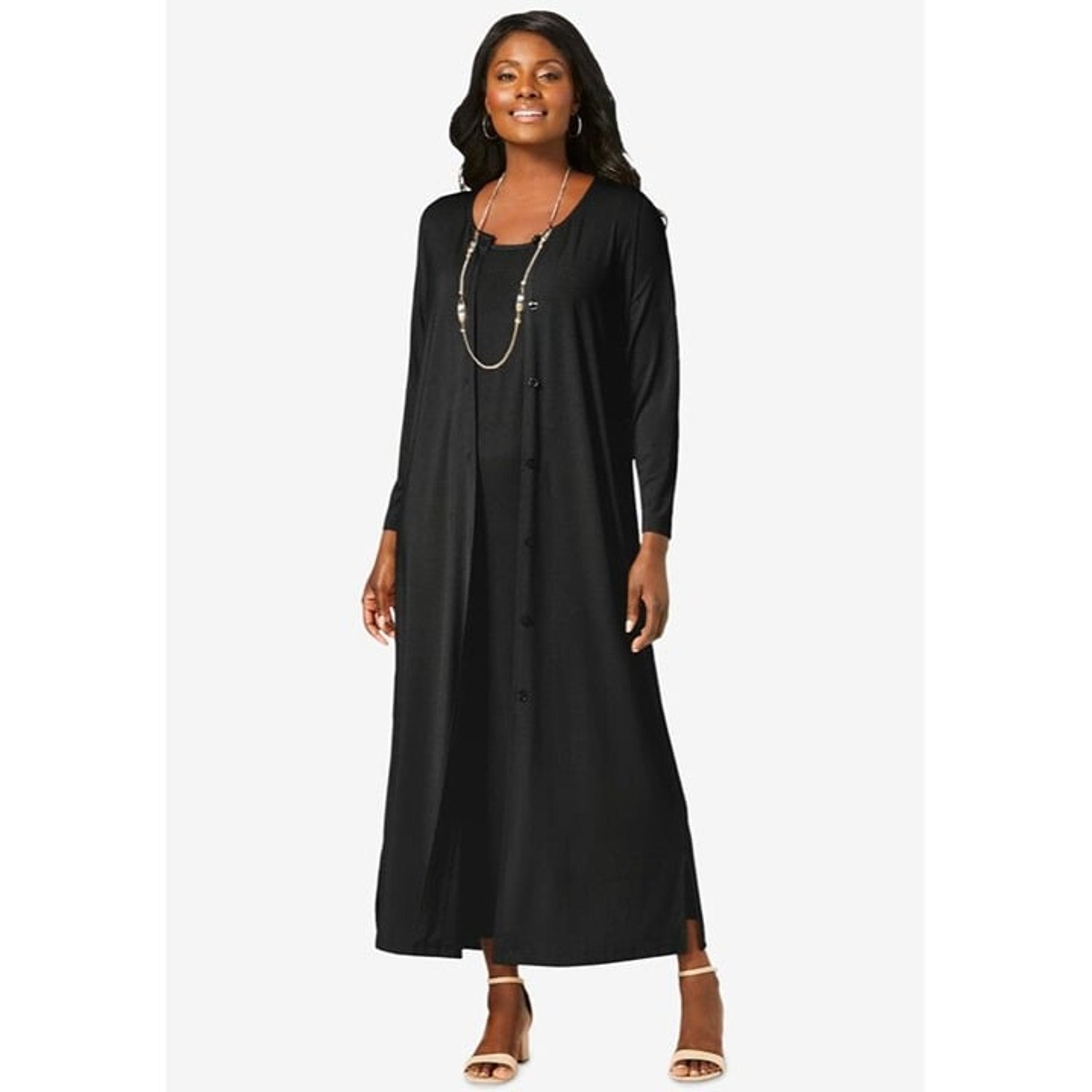 Jessica London Women's Maxi Two Piece Duster Set Black Size 18/20 MSRP $129