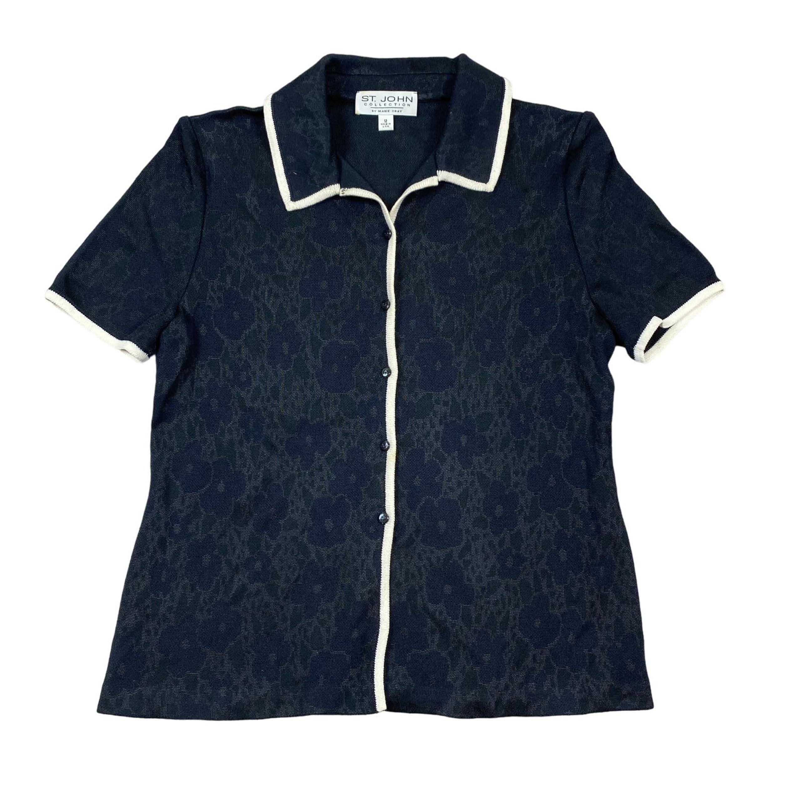 Vintage St. John Floral Knit Button Down Top Women's 12