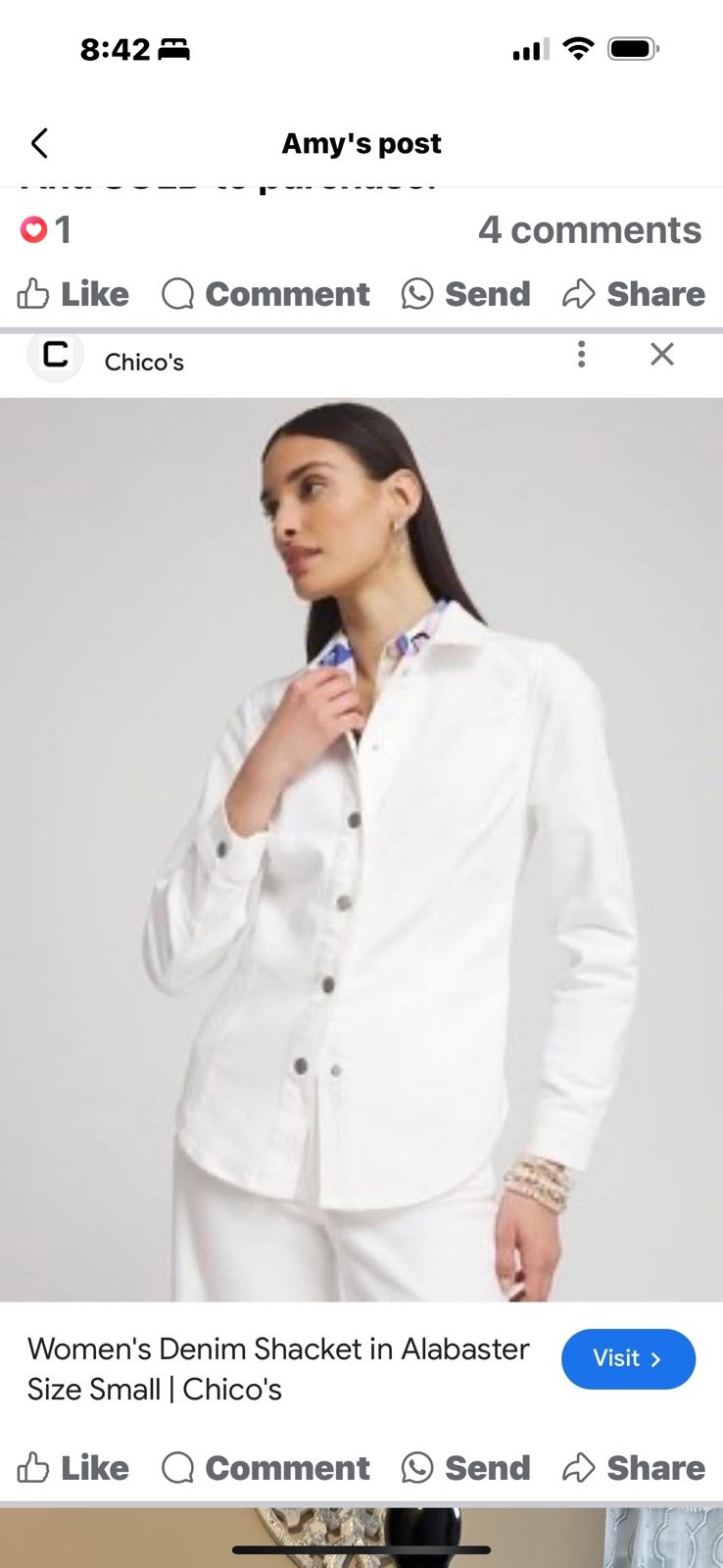Bnwt Chicos white denim coat