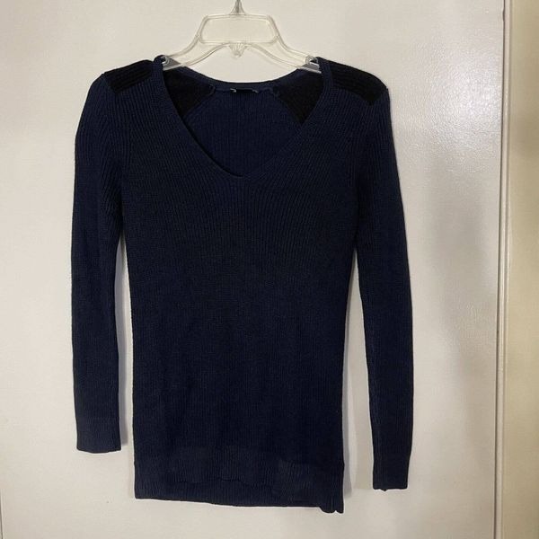 THEORY navy silk ribbed vneck knit sweater Size Small