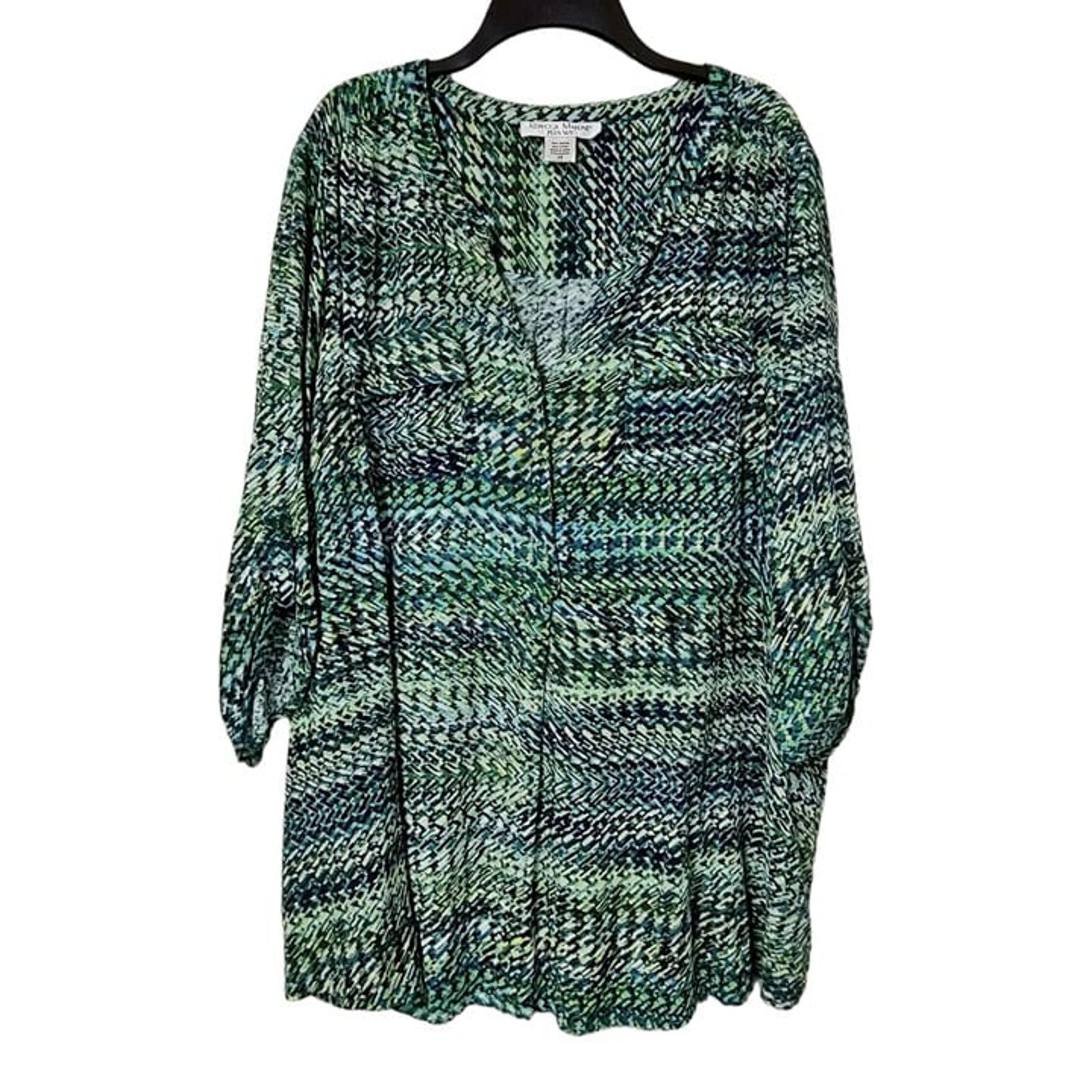 Rebecca Malone Womens Multicolor Abstract V Neck Blouse Roll Tab Sleeve Size 3X
