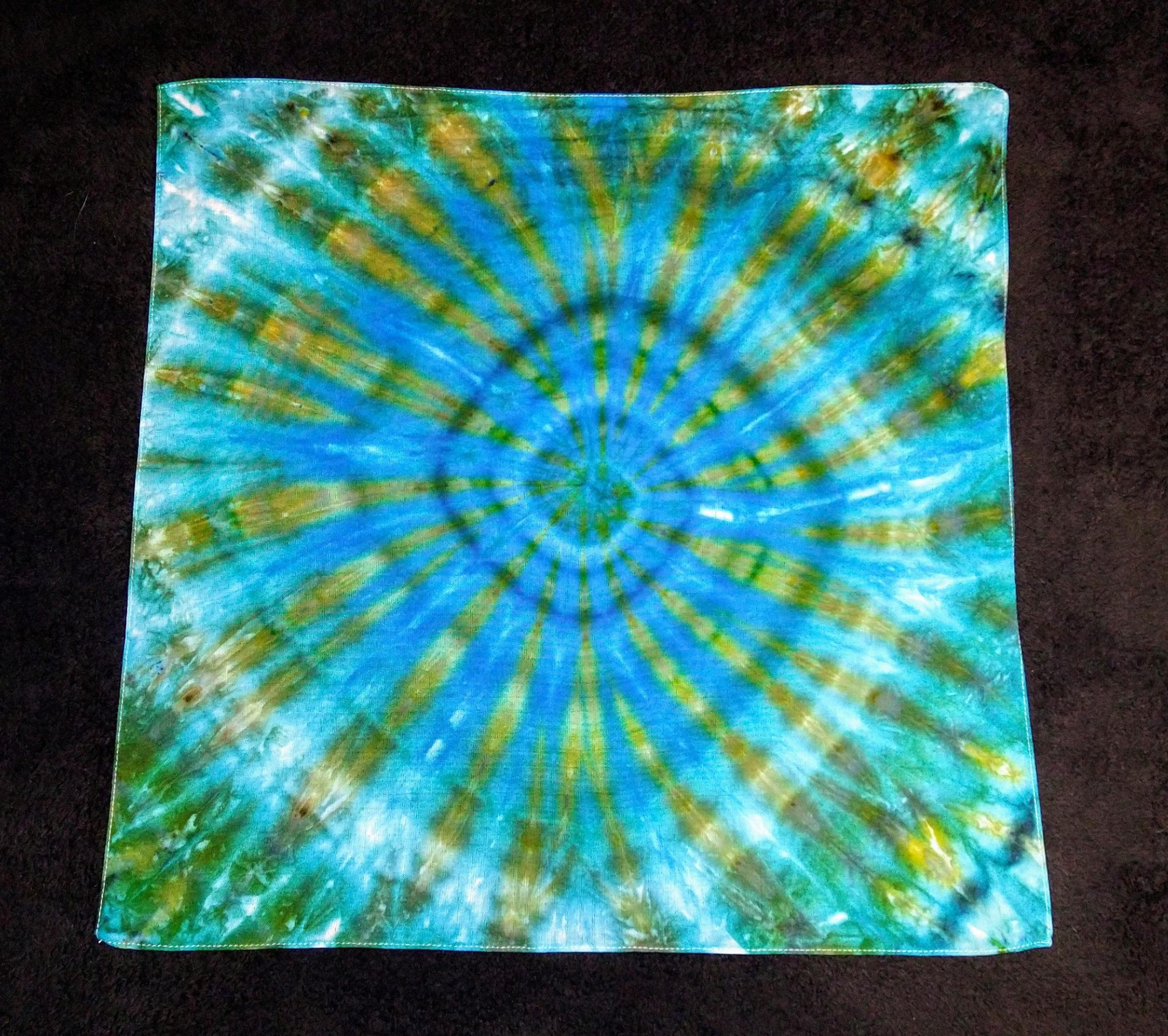 Blue And Green Spiral Ice Dye Tie Dye Bandana