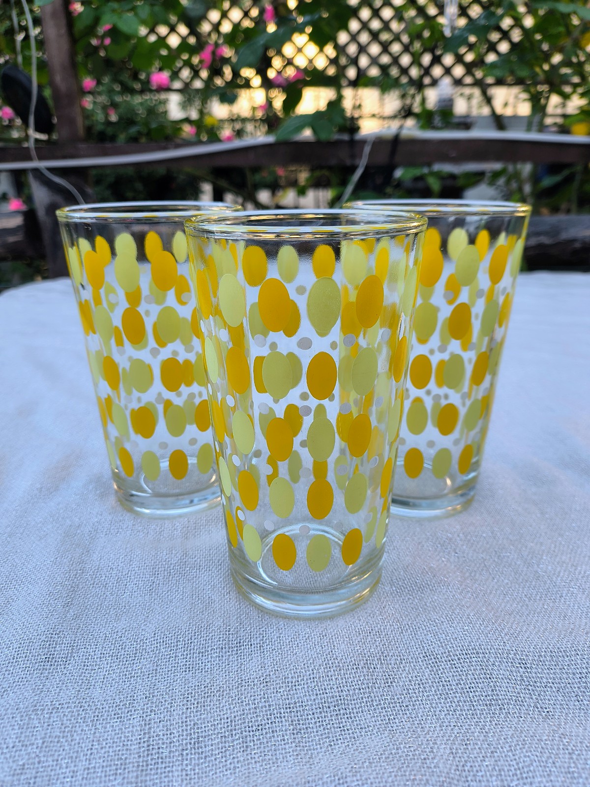 Set of 3 Vintage Firna Indonesia Yellow Polkadot Drinking Glasses