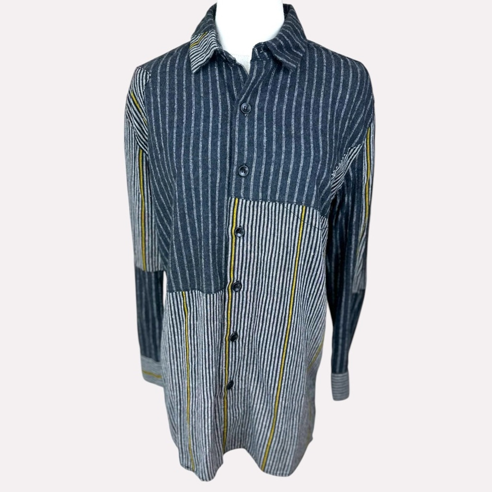 Sandrine Rose Free People NWT SZ SM Brittany black patchwork button down shirt
