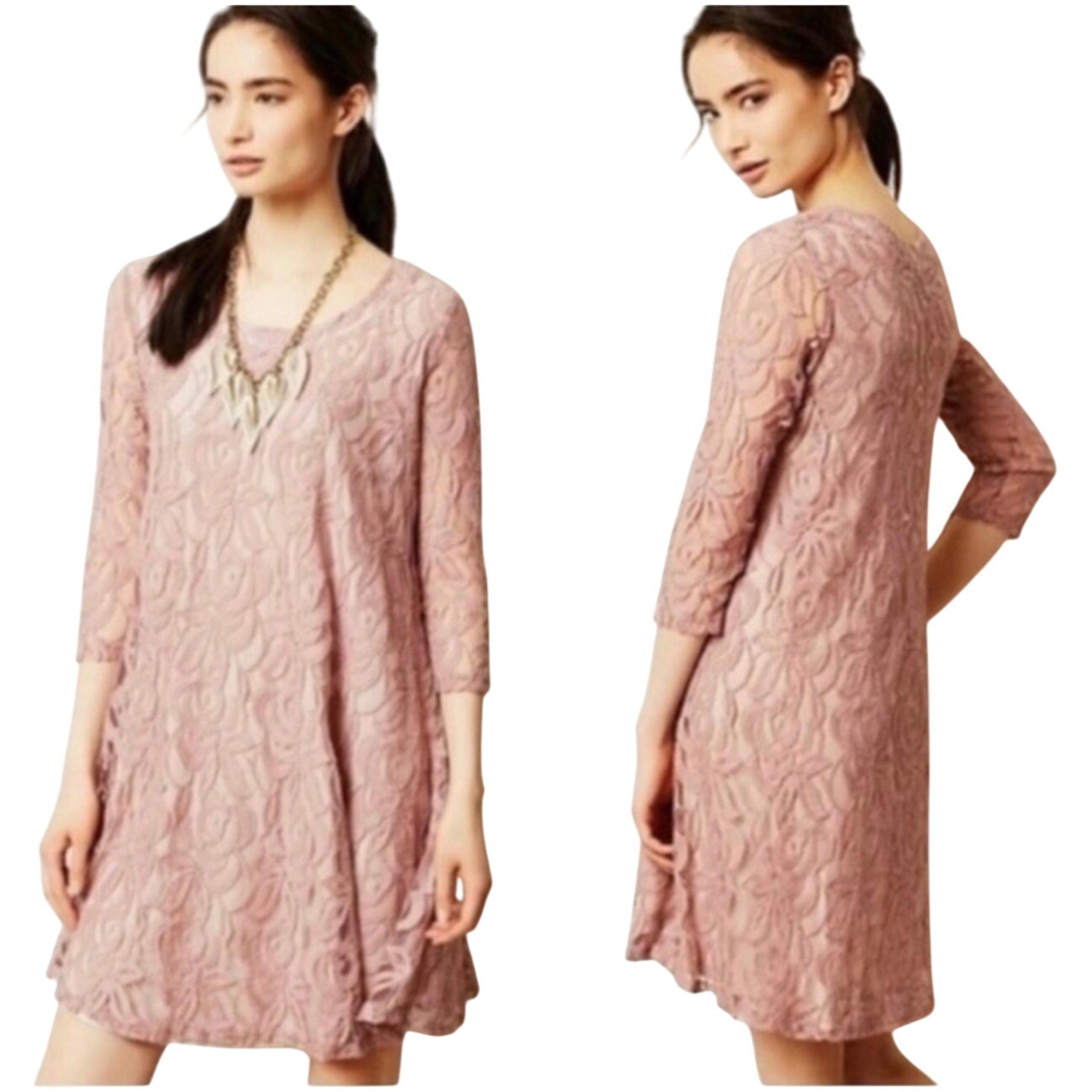 Anthro Puella blush lace swing trapeze dress Size XS