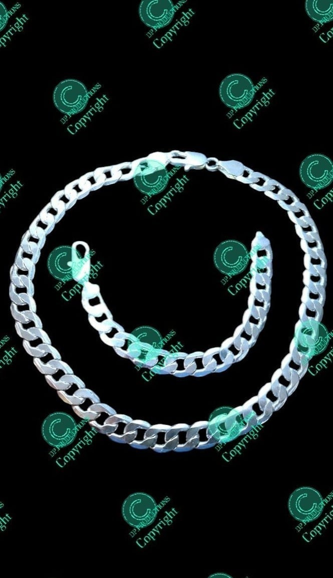 Mens or Womens Silver .925 Necklace Chain & Bracelet matching set