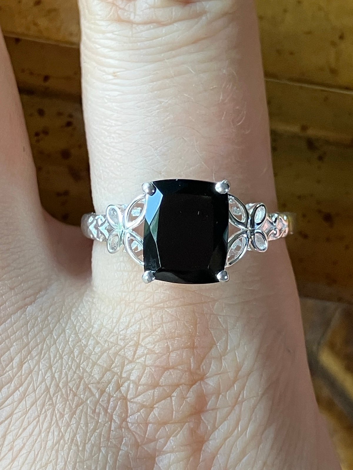 Natural Black Tourmaline Sterling Silver Butterfly Ring Size 10