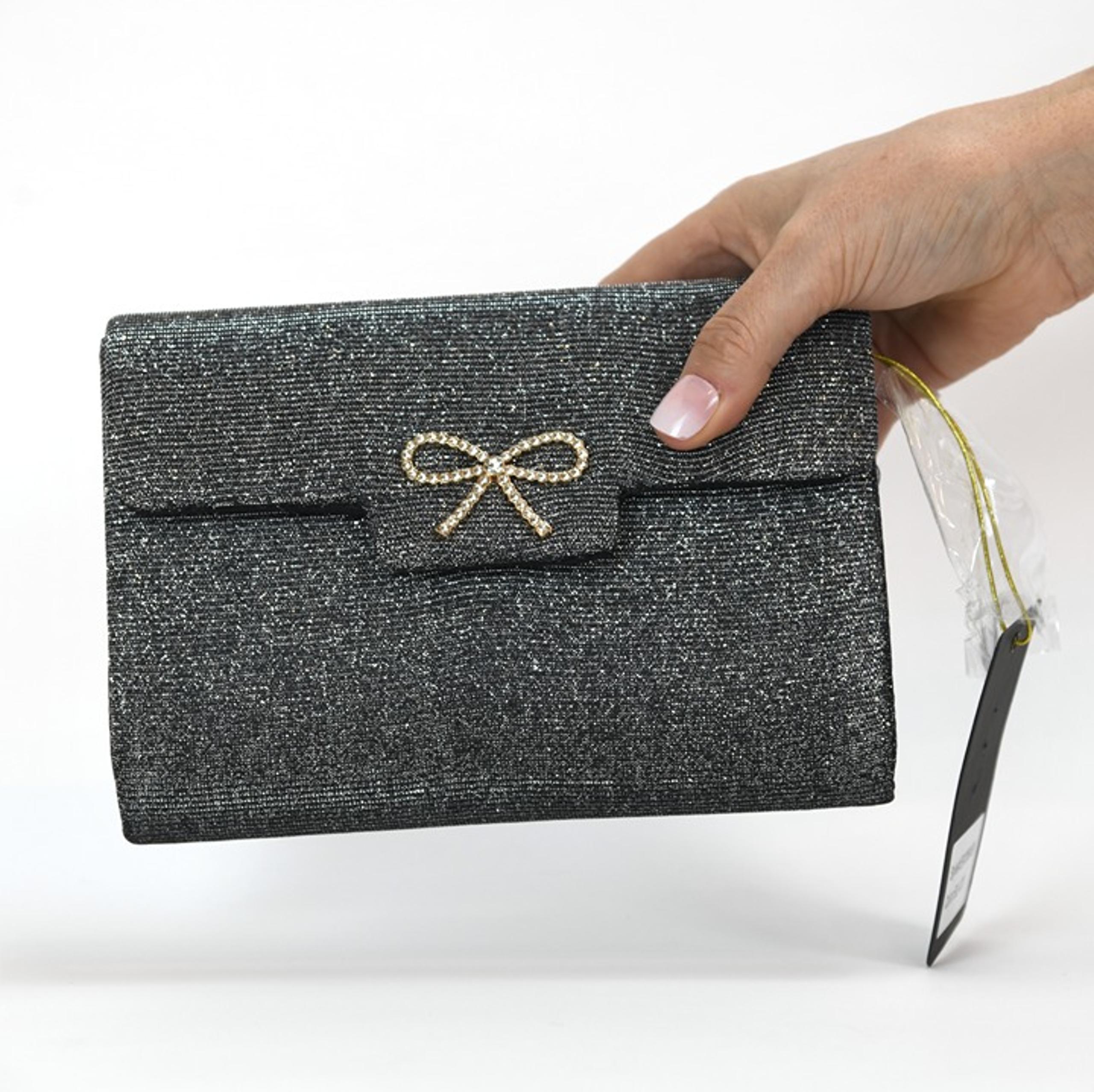 Like Dreams Frost Glitter Gem Bow Evening Crossbody Bag, Black