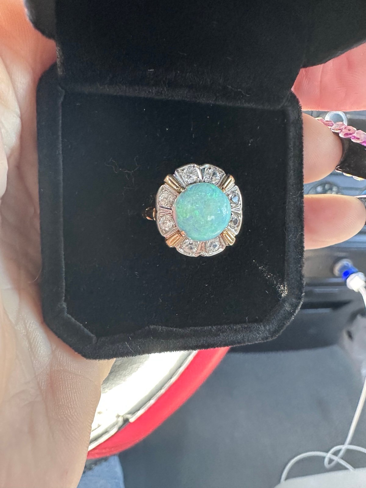 14K 1938 opal and diamond ring