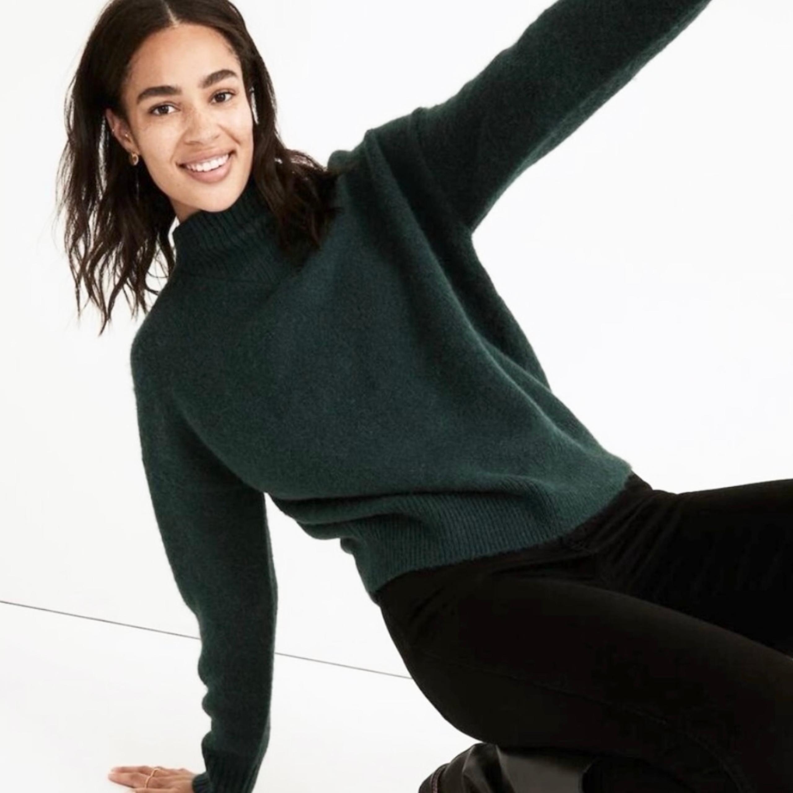 Madewell Wool Alpaca Blend Dillon Mock Neck Pullover Sweater Size S Green Knit