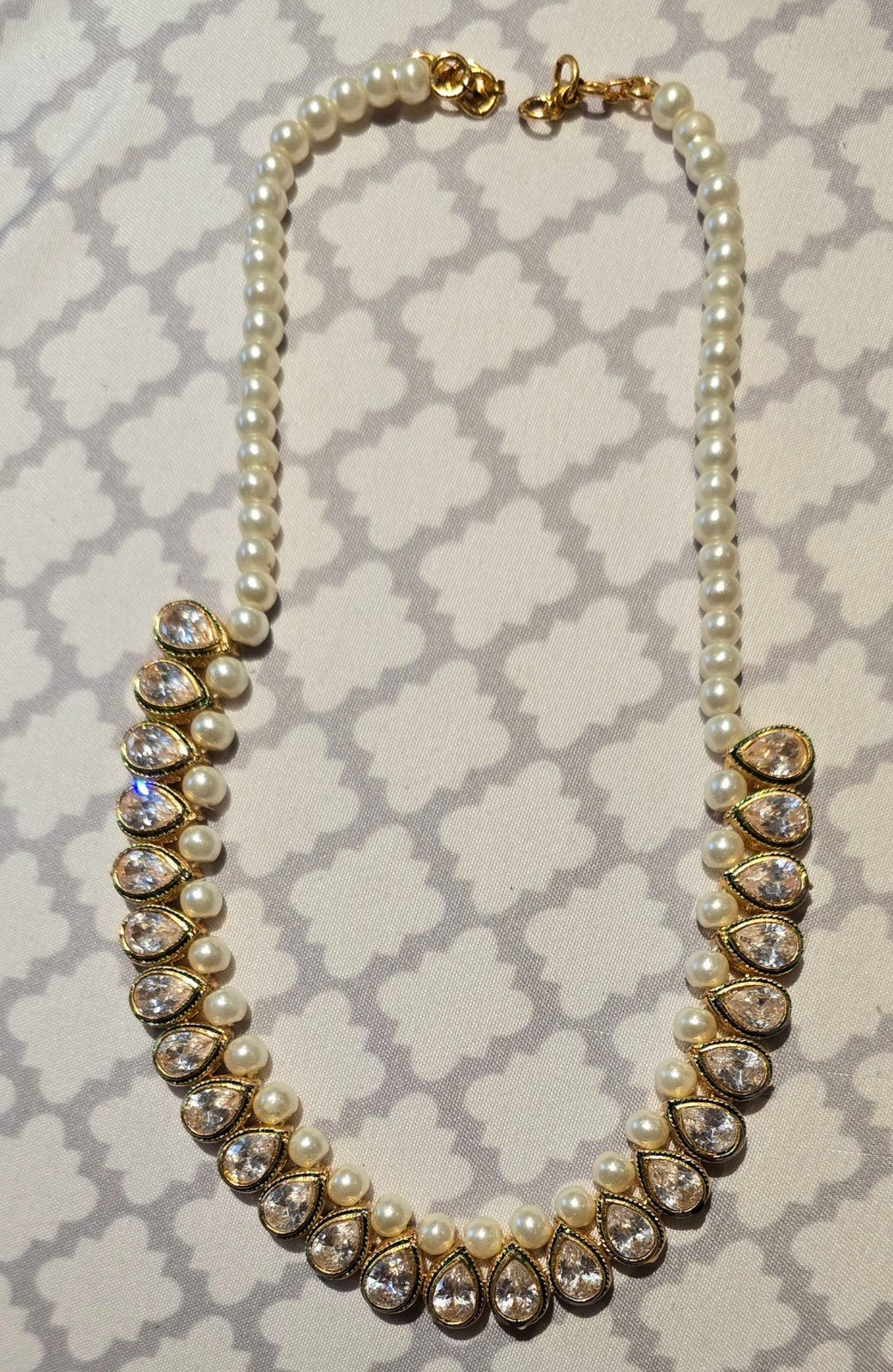 Pearl + crystal necklace with earrings
